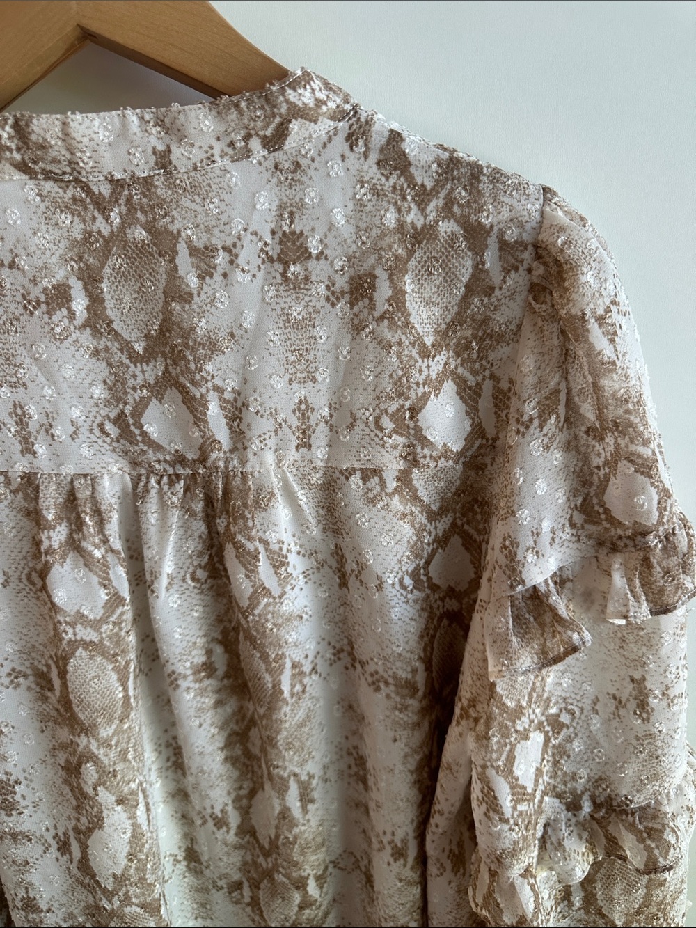 NWOT Fate Snake-Print Ruffle Button Front Blouse - Picture 9 of 13